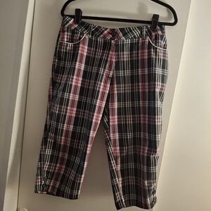 Emerald 18 Black And Pink Plaid Women's Cropped Pants
